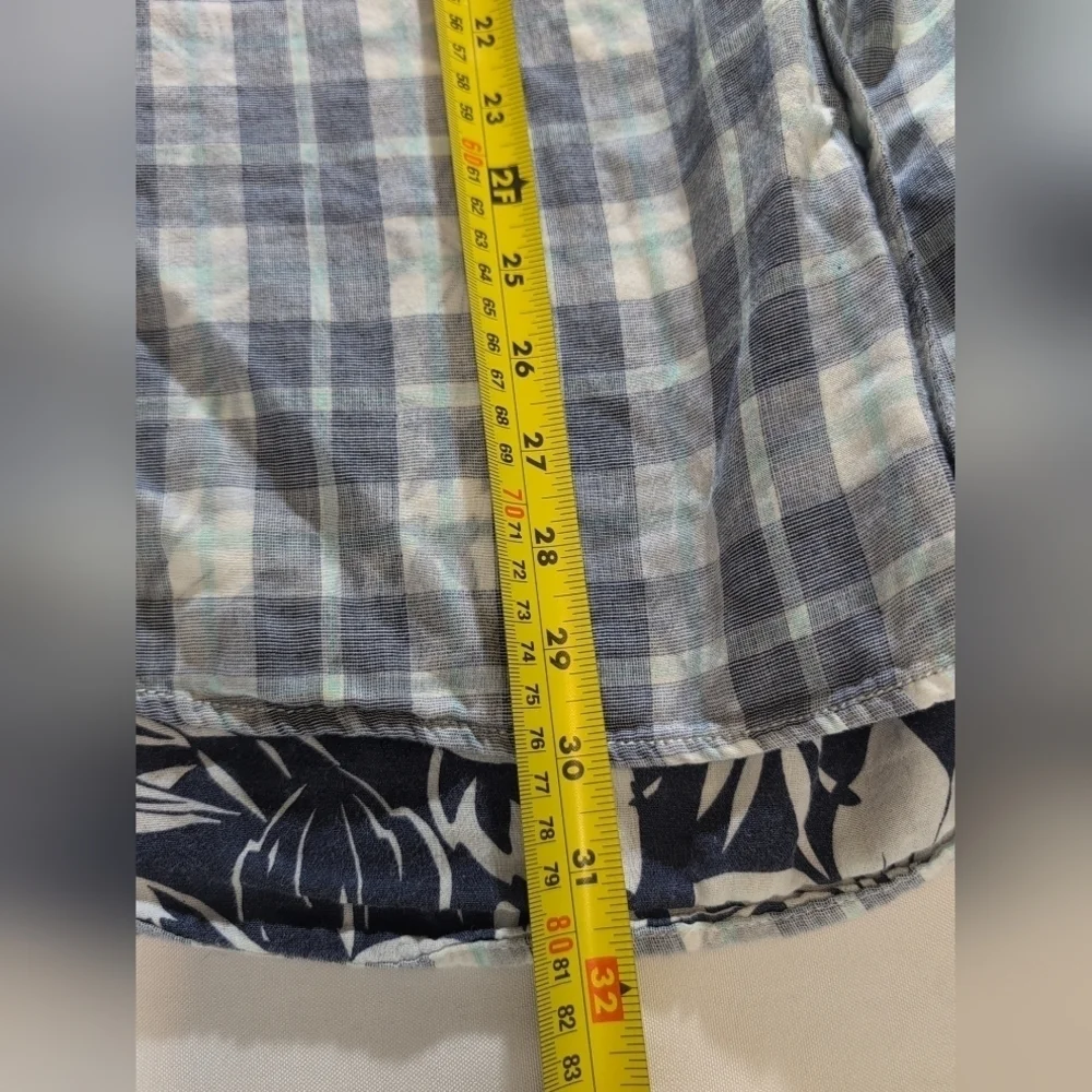 Tommy Bahama Blue Faint Hibiscus & Plaid Check Button Down Shirt Size XXL